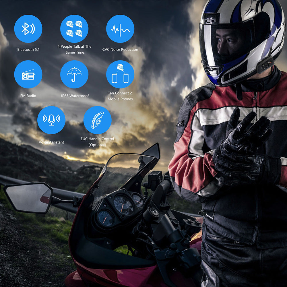 EJEAS V4 Plus Motorcycle Helmet Intercom Headset Bluetooth 1500M 4 Riders