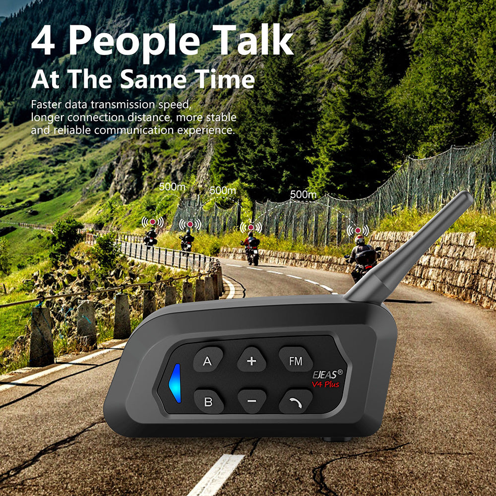 EJEAS V4 Plus Motorcycle Helmet Intercom Headset Bluetooth 1500M 4 Riders